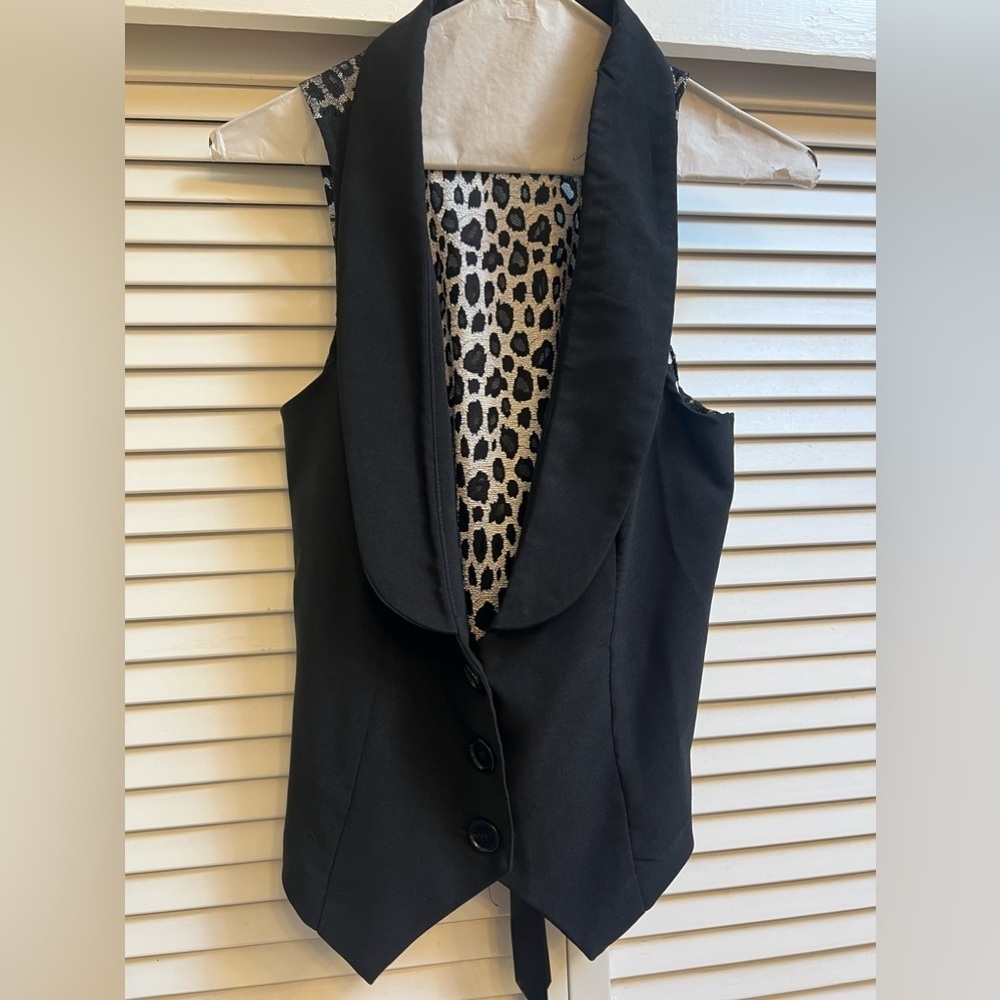 2000’s WET SEAL BLACK VEST GRAY SILVER ANIMAL PRINT YK2 WOMEN’S SZ S/M